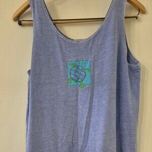 VTG 90s Turtle Tank Dress Sun-Washed Purple Cotton Pockets Y2K Quirky Beach Boho